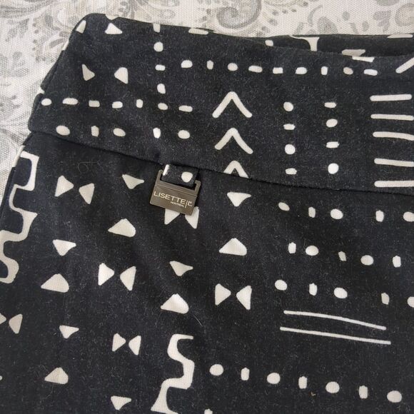 Lisette L Montreal Pants Sz 8 Black White Print Stretch Pull On Ankle Texture - Picture 3 of 8